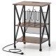 3-tier record player stand with charging station, adjustable shelves, and metal mesh back for vinyl storage and.