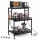 3-tier black rolling microwave cart showcases S-shaped hooks and integrated charging station for convenience in any kitchen.