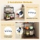 3-tier black rolling microwave cart with lockable wheels, power outlet, and 10 hooks for versatile kitchen organization.