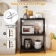 3-tier black rolling microwave cart features 2 anti-tipping devices and adjustable foot pads for safety and stability.