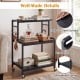 3-tier black rolling microwave cart features a sturdy metal frame, 10 hooks, and an easy-to-clean surface for versatile use.