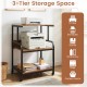 3-tier rolling printer stand in rustic brown with adjustable shelf, lockable wheels, and sturdy metal frame for office use.