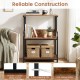 3-tier rolling printer stand in rustic brown with adjustable shelf, lockable wheels, and anti-toppling kits for stability.
