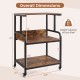 3-tier rolling printer stand in rustic brown features adjustable shelves and lockable wheels for versatile storage solutions.