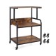 3-tier rolling printer stand in rustic brown with adjustable shelf and lockable wheels, ideal for office or study use.