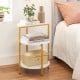 3-tier round end table featuring a sturdy gold metal frame and sleek white shelves, ideal for stylish bedroom decor.