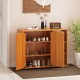 3-tier shoe cabinet in natural finish with adjustable shelves, perfect for organizing shoes in an entryway.