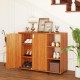 Shoe cabinet with open shelves in natural finish, showcasing doors and ample storage for stylish entryway organization.