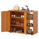 3-tier shoe cabinet with doors in natural finish, featuring adjustable shelves and ample storage for entryway.