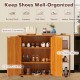 3-Tier shoe cabinet with doors in natural finish, featuring adjustable open shelves for organized storage in entryway.