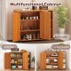 3-tier shoe cabinet with doors in natural finish, featuring adjustable shelves for entryway or living room storage.