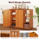 3-tier shoe cabinet with doors in natural finish, featuring adjustable shelves and magnetic door catch for organized.