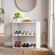 3-tier white shoe rack with stackable design, featuring spacious shelves for organized shoe storage in any entryway.
