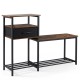 3-tier shoe storage rack bench in rustic brown with a drawer and metal frame, perfect for organizing footwear.