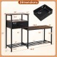3-tier shoe storage rack bench in rustic brown with drawer and metal frame, featuring wood and metal shelves for organization.