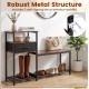3-tier shoe storage rack bench in rustic brown features a robust metal frame, removable drawer, and anti-tipping kits for stability.