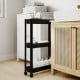 3-tier slim rolling storage cart in black, designed for compact spaces, ideal for bathroom organization with wheels.