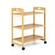 3-tier bamboo utility cart with wheels and side hooks, ideal for organizing items in kitchens or living rooms.