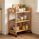 Bamboo utility cart with smooth wheels and easy-grip handles, perfect for mobile organization in kitchens or living.