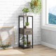 3-tier tall metal plant stand with drawer in gray, perfect for displaying plants and books in small spaces.