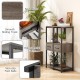 3-tier tall metal plant stand in gray with faux wood grain, featuring a drawer and non-slip foot pads for stability.