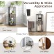 3-tier gray metal plant stand with drawer, ideal for balcony or office, featuring a stylish faux wood grain design.