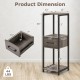 3-tier tall metal plant stand with drawer, gray faux wood finish, ideal for balcony or office storage and display.