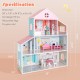 3-tier toddler dollhouse with 6 rooms, colorful wallpaper, and 8 furniture pieces for imaginative play.
