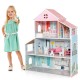 3-tier toddler dollhouse with colorful rooms and furniture, designed for imaginative play for ages 3 and up.