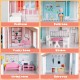 Colorful 3-tier toddler dollhouse showcasing six rooms with furniture, designed for imaginative play and safety for.