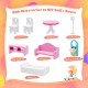 Colorful dollhouse furniture set including chairs, table, lamp, and sofa for imaginative play and creativity.