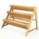 Three-tier wooden vertical raised garden bed with storage shelf, made of fir wood, ideal for flowers and vegetables.
