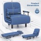 3-in-1 convertible sofa bed in blue with adjustable backrest, lumbar pillow, and solid metal legs for versatile use.