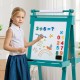 Child using the 3-in-1 double-sided art easel with chalkboard and magnetic whiteboard for creative drawing and learning.
