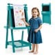 Double-sided art easel in green with chalkboard and magnetic whiteboard, perfect for kids' creativity and hands-on.