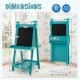 Double-sided art easel in green with chalkboard and magnetic whiteboard, featuring a foldable design for easy storage.