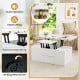 Expandable lift top coffee table in white with hidden hinges, gas struts, and storage for 4-8 people.