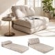 Beige 3-in-1 folding sofa with bolster, convertible to lounger or bed, ideal for living rooms and guest rooms.