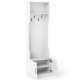 3-in-1 hall tree with bench and storage in white, featuring hooks and adjustable shelves for mudroom organization.