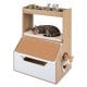 3-in-1 hidden cat house cabinet features a cozy top cushion, side entry holes, and a durable scratching pad for feline fun.