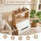 3-in-1 hidden cat house cabinet in natural wood with 4 cubbies, large storage, and removable cushion for pet comfort.