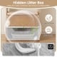 3-in-1 hidden cat house cabinet with removable cushion, scratching pad, and storage cubbies for organized pet essentials.