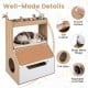 3-in-1 hidden cat house cabinet with removable cushion, scratching pad, and four cubbies for organized pet supplies.
