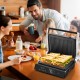 3 in 1 Indoor Electric Panini Press Grill with LED display, showcasing grilled sandwiches for family meals.