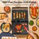 180° flat double grill plates of the 3 in 1 indoor electric panini press, perfect for family BBQ parties.