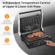 Indoor electric panini press grill with LED display, adjustable temperature, and non-stick plates for versatile cooking.