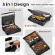 3 in 1 Indoor Electric Panini Press Grill in black with LED display, showcasing contact grill, panini press, and double.
