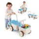 3-in-1 kids ride-on push car in blue, featuring a comfortable wide seat and easy-to-grip push handle for safe fun.