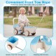3-in-1 kids ride-on push car in blue with front tow rope, storage basket, and ergonomic handle for easy use.