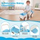 3-in-1 kids ride-on push car in blue with ergonomic handlebar, wide seat, and storage basket for fun and organization.